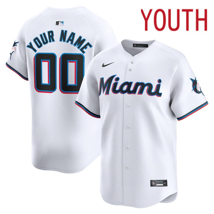 Youth Miami Marlins Nike White Home Limited Custom MLB Jersey->customized mlb jersey->Custom Jersey